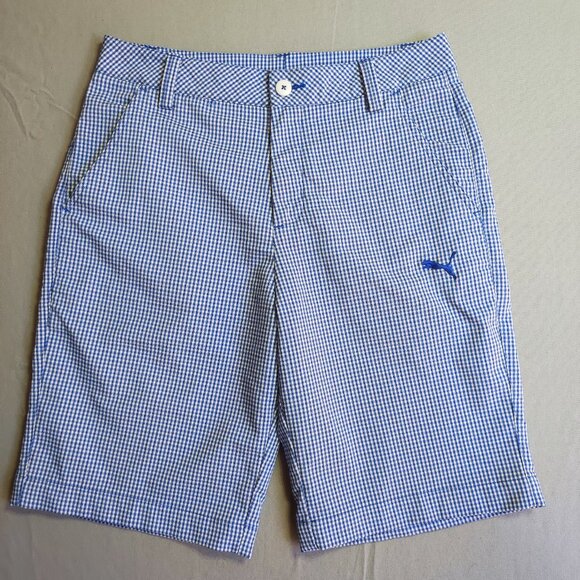 Puma flat front golf shorts men's size 30 blue white checkered - Picture 1 of 10